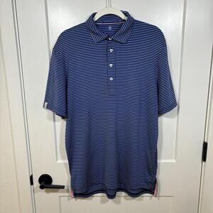 RLX Ralph Lauren Shirt Mens Large Blue Striped Golf Polo Performance Stretch EUC
